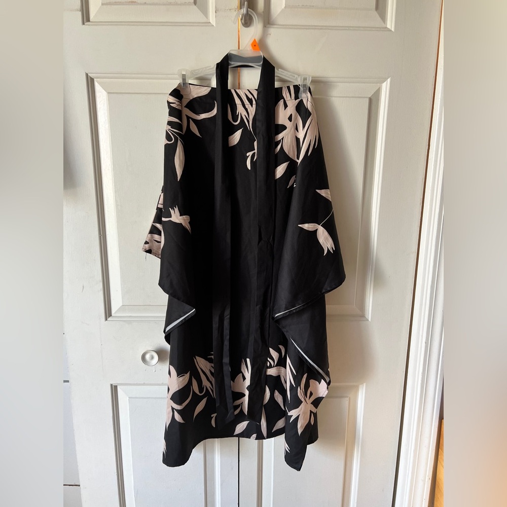 Elegant Black Kimono with Floral Accents